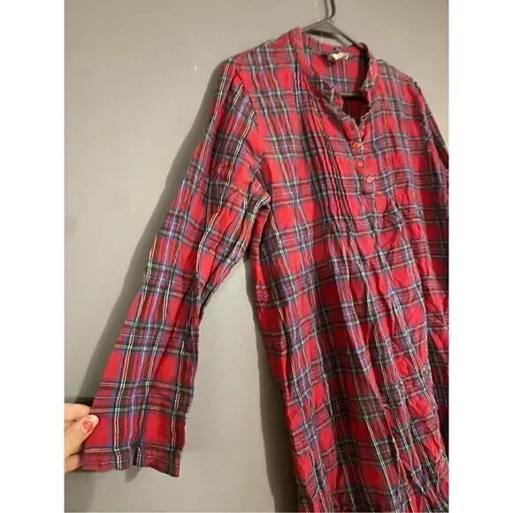 Moon Beams Red Plaid Cotton Long Sleeve Nightgown Dress Size Medium - Picture 3 of 6